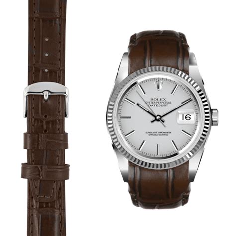 rolex datejust brown crocodile strap with tang buckle|rolex datejust leather strap.